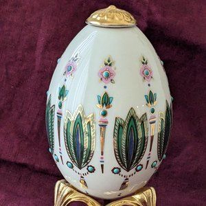 Lenox China Treasures Collection Porcelain Enamel Emerald Green Egg Stand 1994